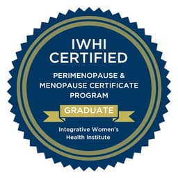 Badge de certification en périménopause et ménopause de l'Integrative Women's Health Institute.